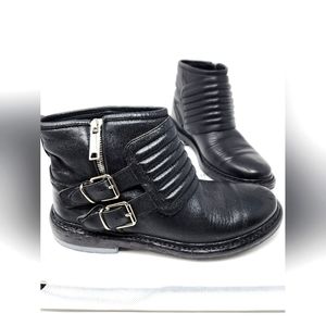 Burberry Keating Black Leather Moto Boots 37